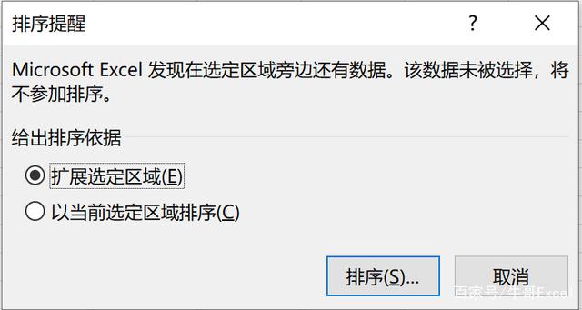 EXCEL排序扩展选定区域是什么意思？
